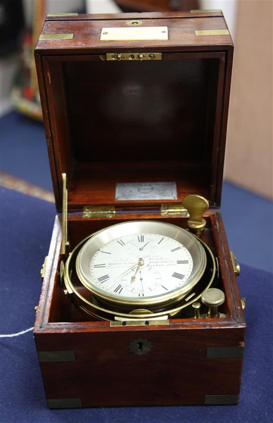 John Fletcher of London. A late 19th century brass mounted mahogany 2½ days ships marine chronometer, 7in.